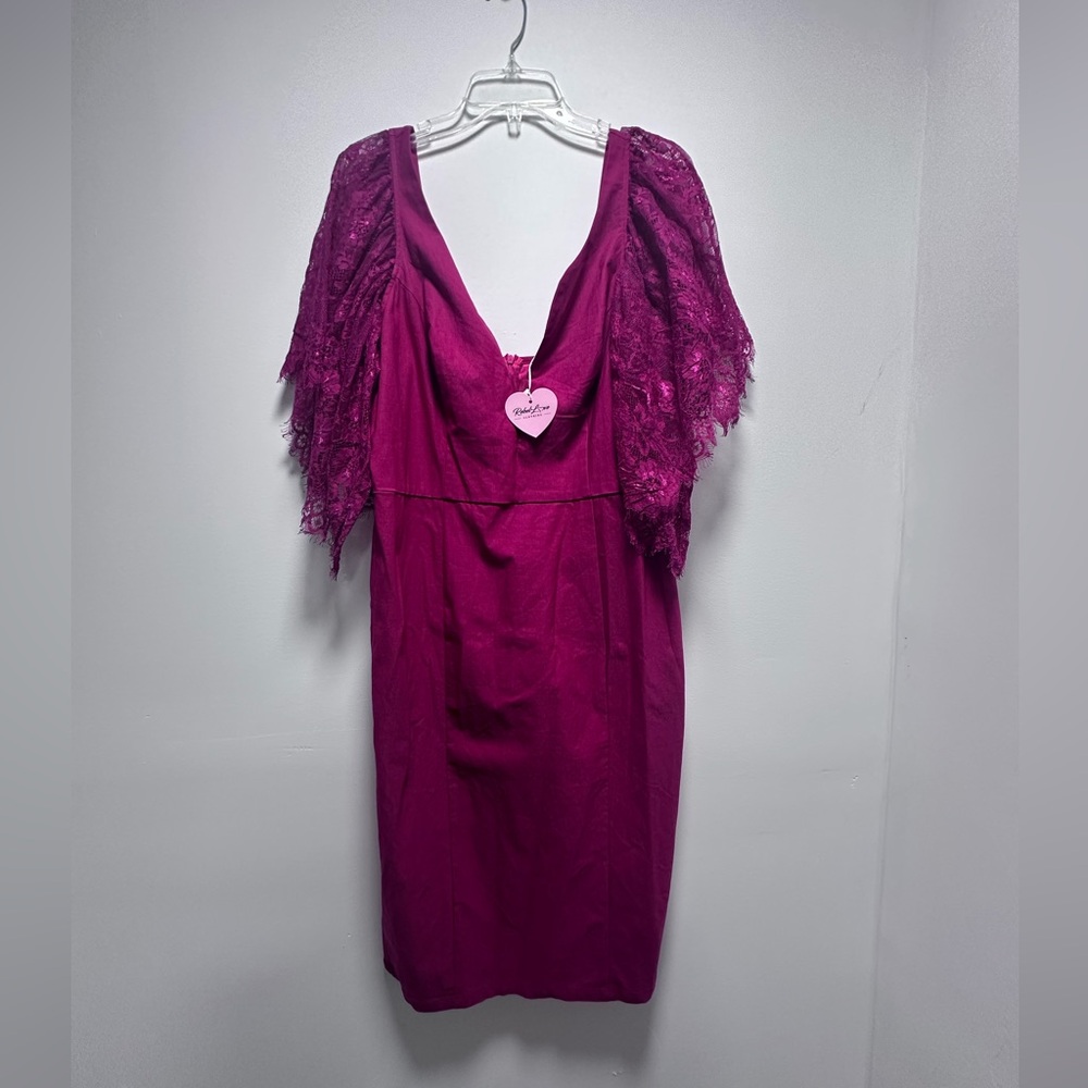 Rebel Love Magenta V-Neck Dress with Lace Detail
